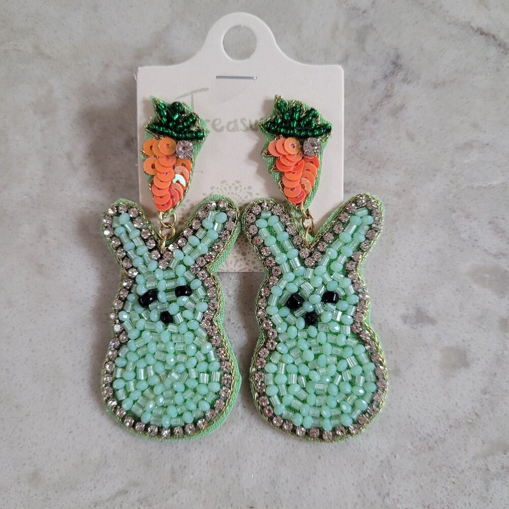 Easter Bunny Earrings Seed Bead Easter Basket Stuffer Free Ship Peeps Shape